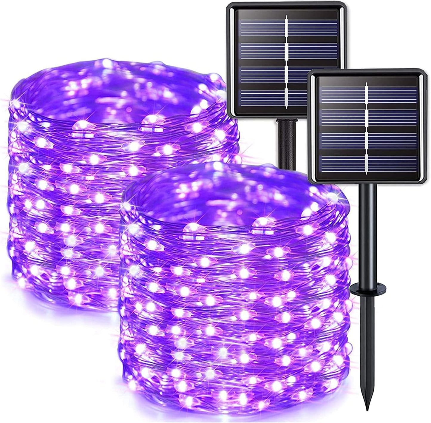 Solar Halloween Decoration Lights, JMEXSUSS 2 Pack 33FT 100 LED Orange and Purple Halloween String Lights, Halloween Lights with 8 Modes for Halloween Tree Yard Outdoor Spooky Party Garden Decorations
