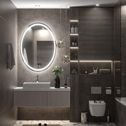 TETOTE 28 Inch Round LED Bathroom Vanity Mirror, Anti-Fog Dimmable Lights IP54 Waterproof Circle Makeup Wall Mounted Mirror