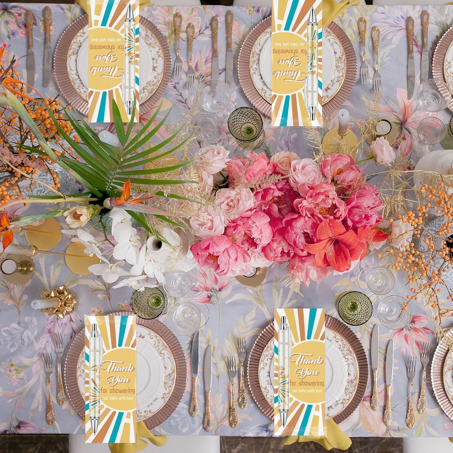 Lebsitey 50 Sets Pen Baby Shower Favors Gifts for Guests Includes 50 Rolling Paper Ballpoint Pens and 50 Greeting Thank You Bookmarks Baby Shower Party Favors (Safari)