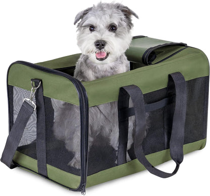 Conlun Cat Carrier Airline Approved, Soft-Sided Dog Carrier with Inner Safety Leash, Pet Transport Carrier for Small-Medium Cats Puppies up to 15 Lbs, Collapsible Travel Kitten Carrier Bag -Black M
