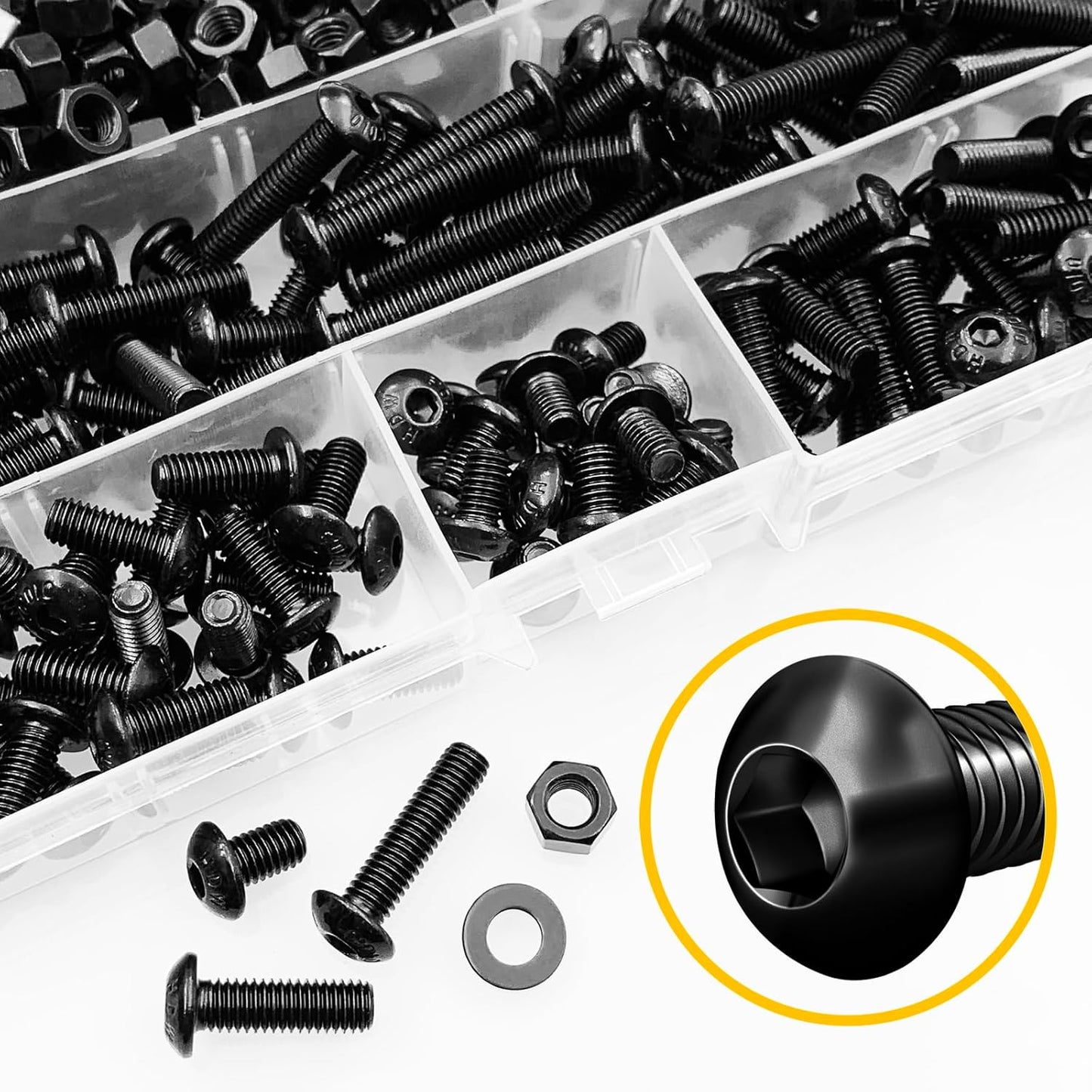 Mywish 900Pcs Metric Screw Assortment, M3 M4 M5 M6 Screw Assortment Kit 304 Stainless Steel Hex Socket Button Head Socket Cap Metric Screws Bolts & Flat Washers/Nuts/Hex Wrenches 16 Sizes 8MM to 20MM