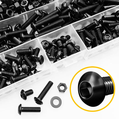 Mywish 900Pcs Metric Screw Assortment, M3 M4 M5 M6 Screw Assortment Kit 304 Stainless Steel Hex Socket Button Head Socket Cap Metric Screws Bolts & Flat Washers/Nuts/Hex Wrenches 16 Sizes 8MM to 20MM