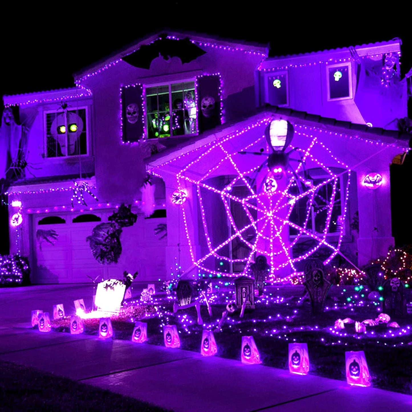 Solar Halloween Decoration Lights, JMEXSUSS 2 Pack 33FT 100 LED Orange and Purple Halloween String Lights, Halloween Lights with 8 Modes for Halloween Tree Yard Outdoor Spooky Party Garden Decorations