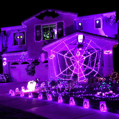 Solar Halloween Decoration Lights, JMEXSUSS 2 Pack 33FT 100 LED Orange and Purple Halloween String Lights, Halloween Lights with 8 Modes for Halloween Tree Yard Outdoor Spooky Party Garden Decorations