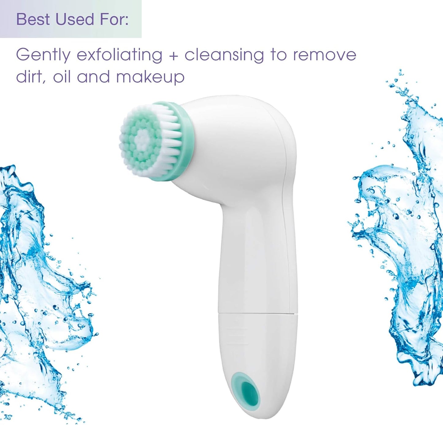 True Glow by Conair Battery Operated Facial Cleansing Brush, Water Resistant with 3 Brushes for cleansing + gentle exfoliating for all skin types, White