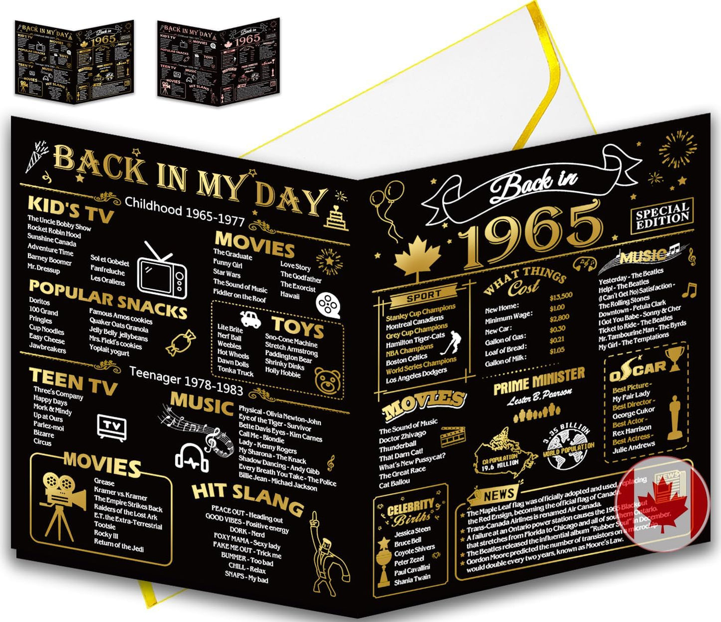 50th Birthday Card, Jumbo CANADA 25x20cm Back in 1975, Gilding Happy 50th Birthday Decoration for Woman, Men, Funny 50 Birthday Gifts for Wife, Husband, Him, Her, Mom