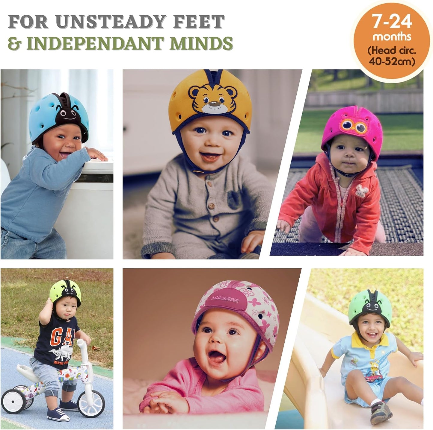 SafeheadBABY Award-Winning Soft Infant Head Protector for Crawling and Walking Expandable Lightweight Baby Safety Helmet 7–24 Months (Head Circ. 40–52 cm) - Giraffe Baby