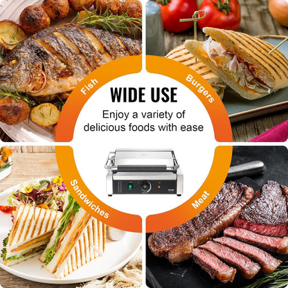 VEVOR 7 IN 1 Electric Contact Grill,1800W Indoor Panini Press Griddle,Stainless Steel Teppanyaki Grill with Nonstick&Removable Iron Plate, 0-446℉ Adjustable Temp Control,LCD Display,110V