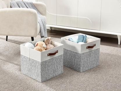 DECOMOMO Fabric Cube Storage Bin - Storage Baskets for Shelves, Kallax (Grey & White, 13 inch Cube) - 4 Pack