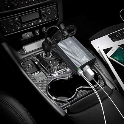 BESTEK Power Inverter DC 12V to AC 110V - 300W Car Plug Adapter Outlet with 4.8A Dual USB Fast Charging Port - Car Charger Cigarette Lighter Adapter for Phone, Laptop on Road Trip - Aluminum Housing