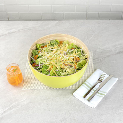 Restaurantware-Bambuddha 51 Ounce Extra Large Salad Bowl, 1 Heavy-Duty Round Salad Bowl - Sustainable, Reusable, Blue Bamboo Serving Dish, for Serving Salads, Fruits, and Appetizers