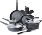 THE Rock SOHO 15Pcs Cookware Set – Pots and Pans Set Non Stick with Rock.TEC – Compact for Urban Kitchens, Nothing Sticks, Never Warps, Lasts Longer, Induction & Dishwasher Safe, Black