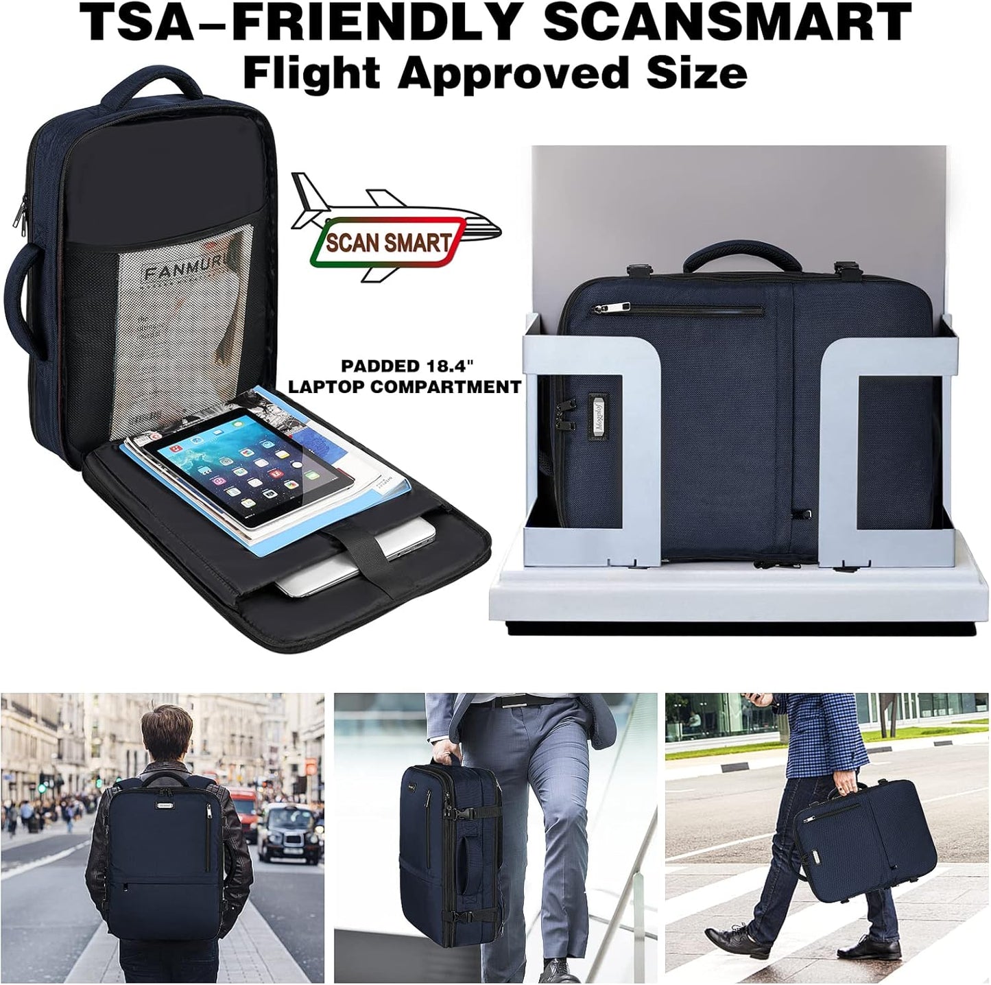 Mogplof Carry on Backpack, Airline Flight Approved Travel Backpack for Men, WOmen 40L Extra Large Expandable Water Resistant Backpack Lightweight Daypack Perfect Fit for 17 17.3 Inch Laptop, Black