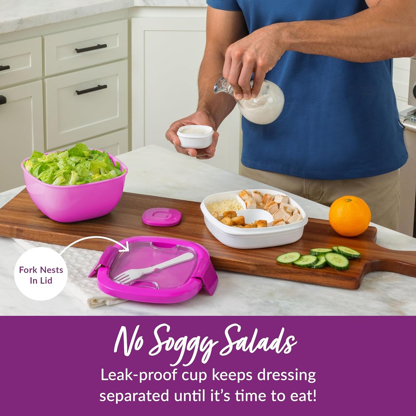 Bentgo Salad - Stackable Lunch Container with Large 54-oz Salad Bowl, 4-Compartment Bento-Style Tray for Toppings, 3-oz Sauce Container for Dressings, Built-in Reusable Fork & BPA-Free (Khaki Green)