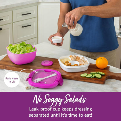 Bentgo Salad - Stackable Lunch Container with Large 54-oz Salad Bowl, 4-Compartment Bento-Style Tray for Toppings, 3-oz Sauce Container for Dressings, Built-in Reusable Fork & BPA-Free (Khaki Green)