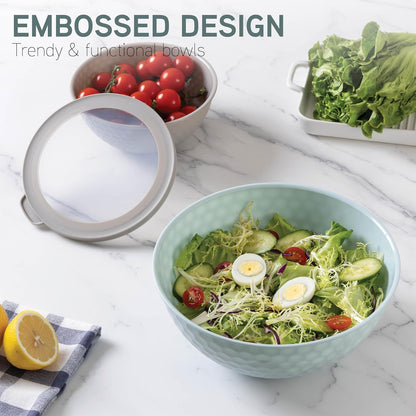 COOK WITH COLOR Mixing Bowls with TPR Lids - 12 Piece Plastic Nesting Bowls Set Includes 6 Prep Bowls and 6 Lids, Microwave Safe Mixing Bowl Set (Mint)