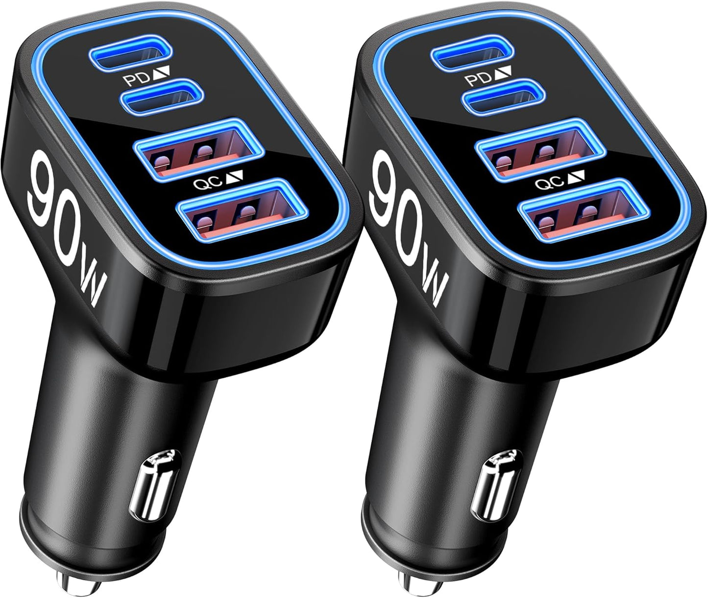 USB C Car Charger, 4-Port 90W Super Fast Car Phone Charger Accessories Dual 45W USB-C & USB-A Cargador Carro Adapter Cigarette Lighter for iPhone 17 16 15 14 13 12 11, Galaxy S25 S24, Tablet, Android
