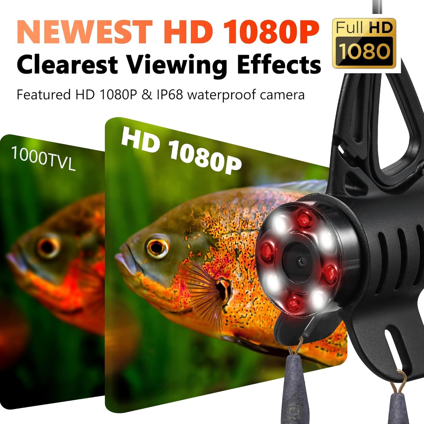 FishPRO Upgrade (HD1080P) Underwater Fishing Camera 7''IPS, Ice Fishing Camera Underwater w/ 10,000mAh(Ease to Use), MOQCQGR Portable Fish Finder for Lake Ice Fish, USB-C, 25m/82ft