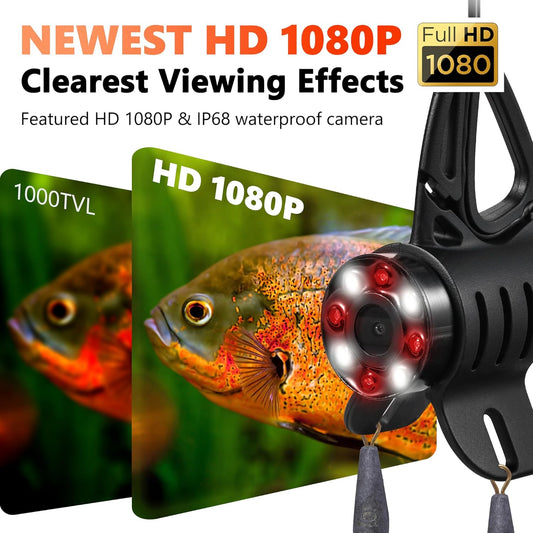 FishPRO Upgrade (HD1080P) Underwater Fishing Camera 7''IPS, Ice Fishing Camera Underwater w/ 10,000mAh(Ease to Use), MOQCQGR Portable Fish Finder for Lake Ice Fish, USB-C, 25m/82ft - PuriLite