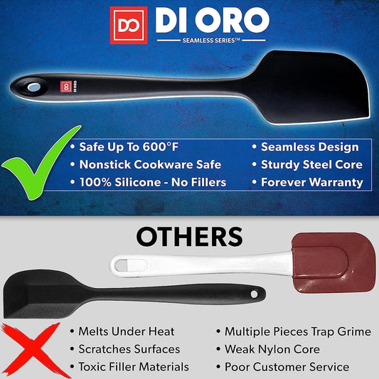 DI ORO Silicone Spatula Set - Rubber Kitchen Spatulas for Baking, Cooking, & Mixing - 600°F Heat-Resistant & BPA Free Silicone Scraper Spatulas for Nonstick Cookware - Dishwasher Safe (5pc, Black) - PuriLite