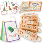 Little Bud Kids Spin-and-Read Phonics Toy, Rotating Wooden Reading Blocks with CVC Flash Cards, A Montessori Reading Learning Resources Toy for 3-5 Years Old