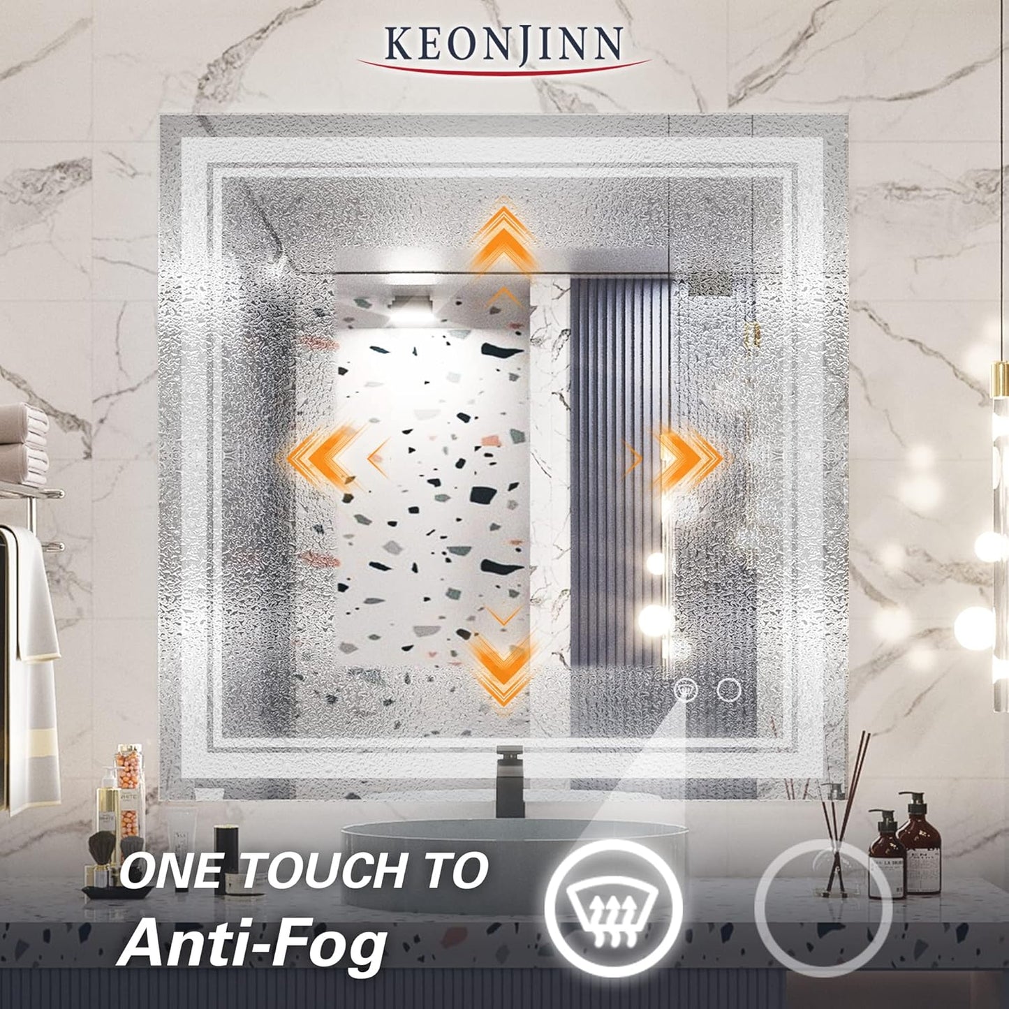 Keonjinn 40 x 24 Inch LED Mirror, Bathroom Mirror with Lights, LED Vanity Mirror, Wall Mounted Anti-Fog Dimmable Lighted Makeup Mirror for Bedroom, IP54 Waterproof (Horizontal/Vertical)