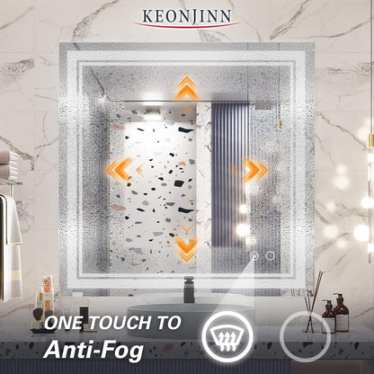 Keonjinn 40 x 24 Inch LED Mirror, Bathroom Mirror with Lights, LED Vanity Mirror, Wall Mounted Anti-Fog Dimmable Lighted Makeup Mirror for Bedroom, IP54 Waterproof (Horizontal/Vertical)