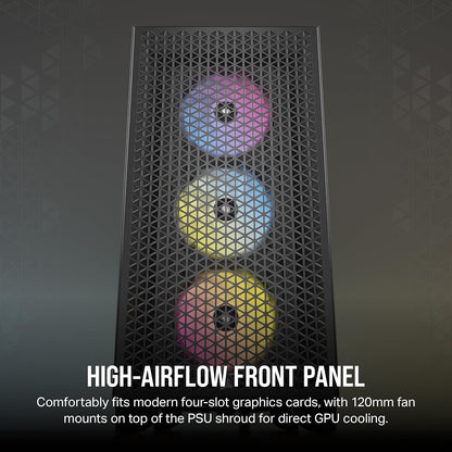 CORSAIR 3000D Airflow Mid-Tower PC Case – 2X SP120 Elite Fans – Four-Slot GPU Support – Fits up to 8X 120mm Fans – High-Airflow Design – Black