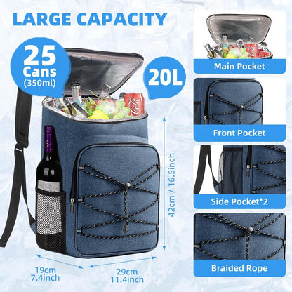 Bagtopia Camping Cooler Backpack 25 Cans, Leak Proof Insulated Thermal Bag, Beach Travel Picnic Lunch Backpack for Men Women