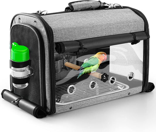 Bird Carrier Bag With Stand - Lightweight Backpack for Parrot, Portable Travel Cage, Pet Transparent Breathable Carrier