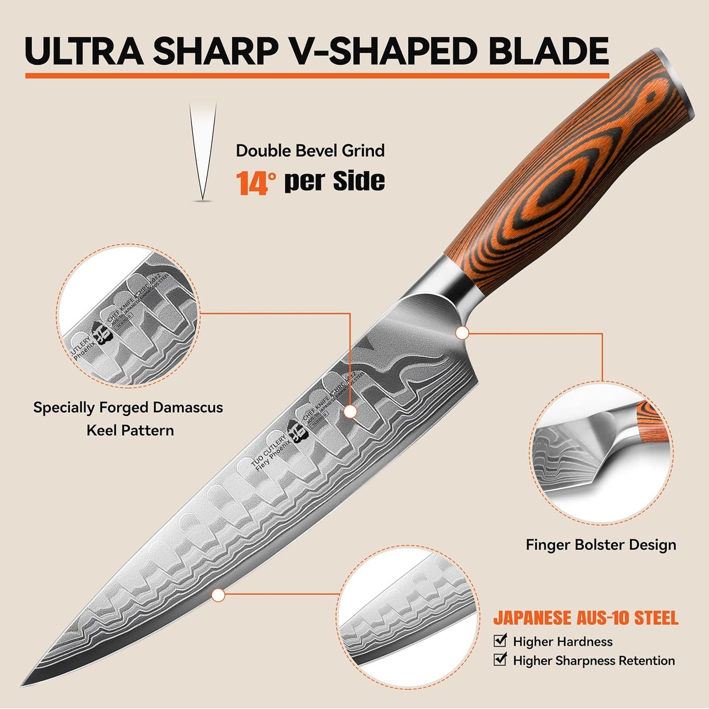 TUO Boning Knife - Razor Sharp Fillet Knife - High Carbon German Stainless Steel Kitchen Cutlery - Pakkawood Handle - Luxurious Gift Box Included - 7 inch - Fiery Phoenix Series