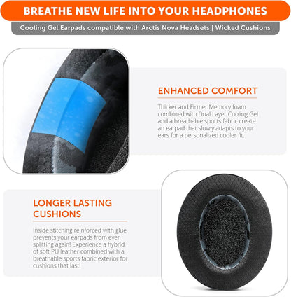 WC Freeze for Arctis Nova - Hybrid Fabric Cooling Gel Replacement Earpads for Arctis Nova Pro Wired, Nova 7, 5, 4, 3, 1 - Made by Wicked Cushions (Does Not Fit Nova Pro Wireless) | Black
