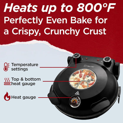 CULINARY CHEF Electric Pizza Oven with Ceramic Stone, Viewing Window, Adjustable Heat Control, Timer and 1200W Baking Power, DIY Homemade Pizzeria, Large 12” Pie Capacity (Red)