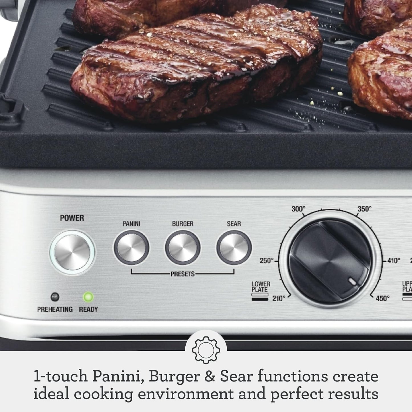 Breville BGR700BSS1BCA1 The Sear and Press Open Flat Grill, 10x12, Silver