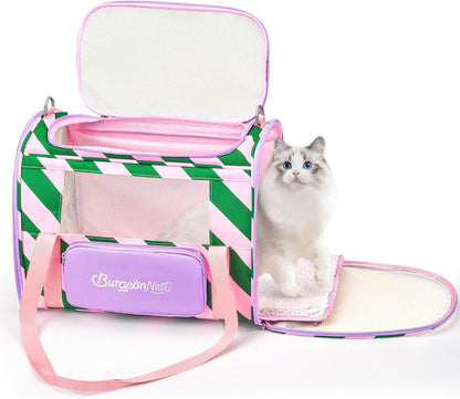 BurgeonNest Cat Carriers for Medium Cats Under 25 lbs, Pet Carrier for Cats with Unique Side Bag,Top Load Small Pet Carrier Soft-Sided Escape Proof with 4 Ventilated Windows