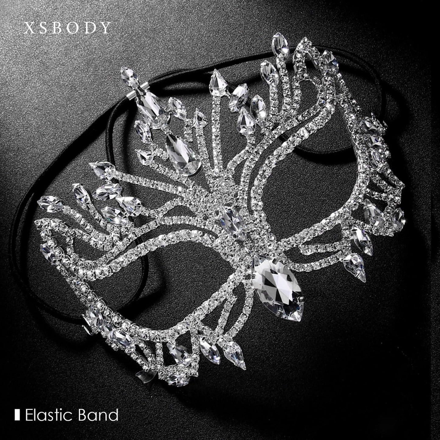 XSBODY Bling Rhinestone Masquerade Mask For Women Ball Costume Crystal Face Mask Carnival Jewelry