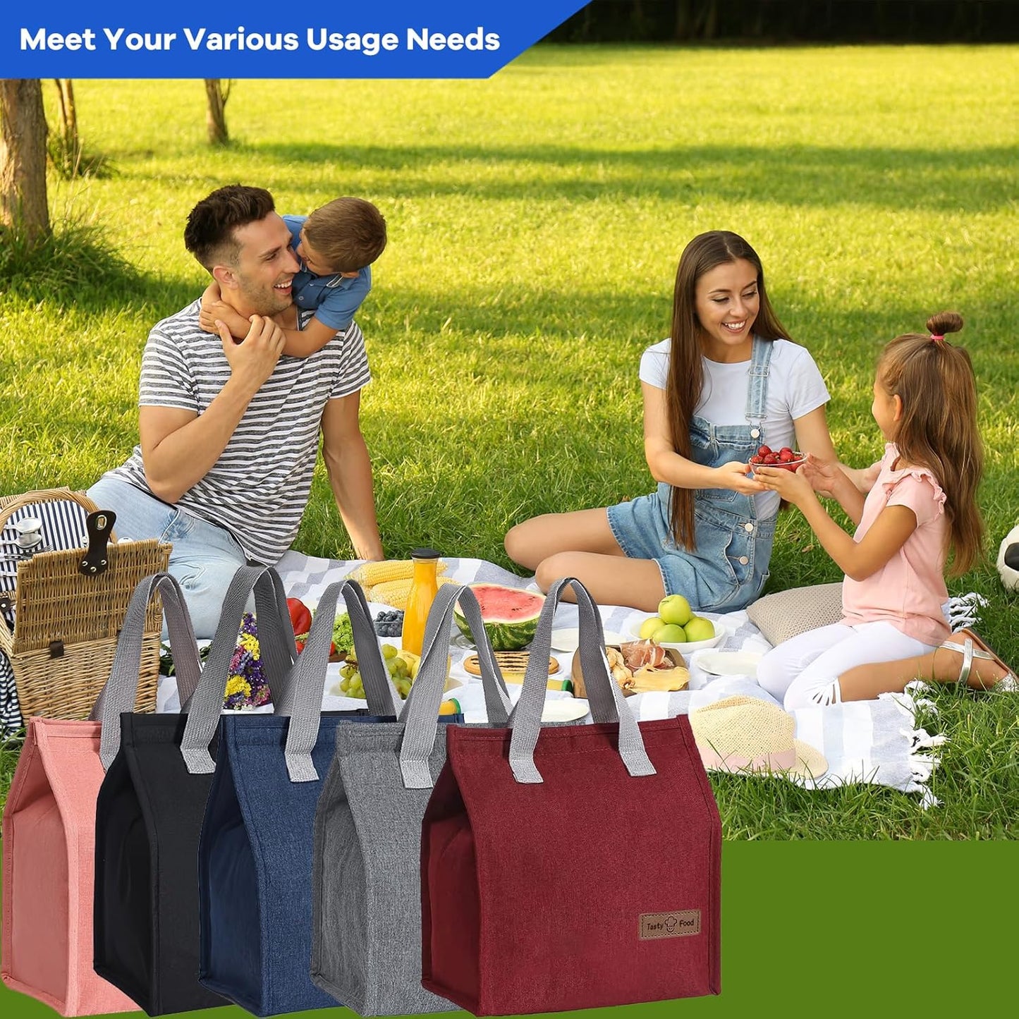 Lunch Bags for Women Men, Reusable Insulated Leakproof Lunch Box Bag for Adult Kids, Small Cooler Bag for Work School Picnic Travel (Black)