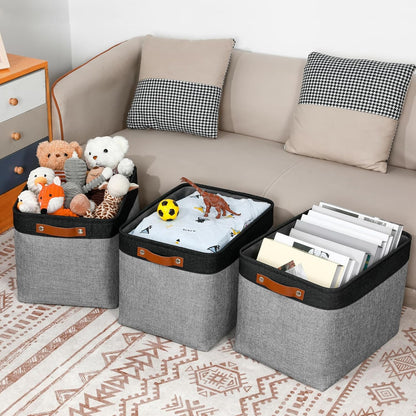 DULLEMELO Storage Baskets for Shelves, Fabric Collapsible Rectangular Storage Bins for Shelves, Closets, Nursery, Home, Office, Empty Gift Baskets (White&Teal)