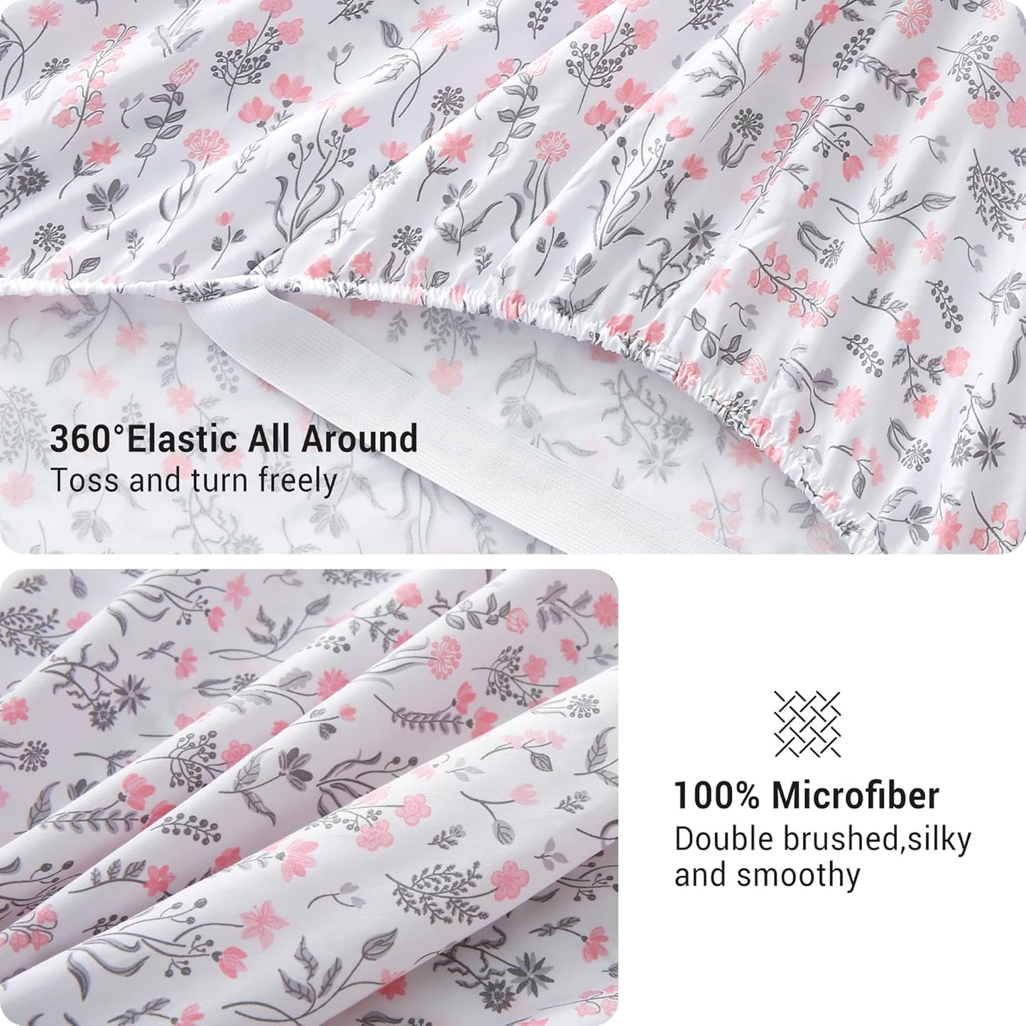 Viviland Floral Queen Sheet Set - 4 Piece Vintage Pink & Yellow Flower Patterned Bed Sheets - Soft, Breathable Microfiber Sheets with Deep Pocket, Non-Slip Fitted Sheets & Pillowcases