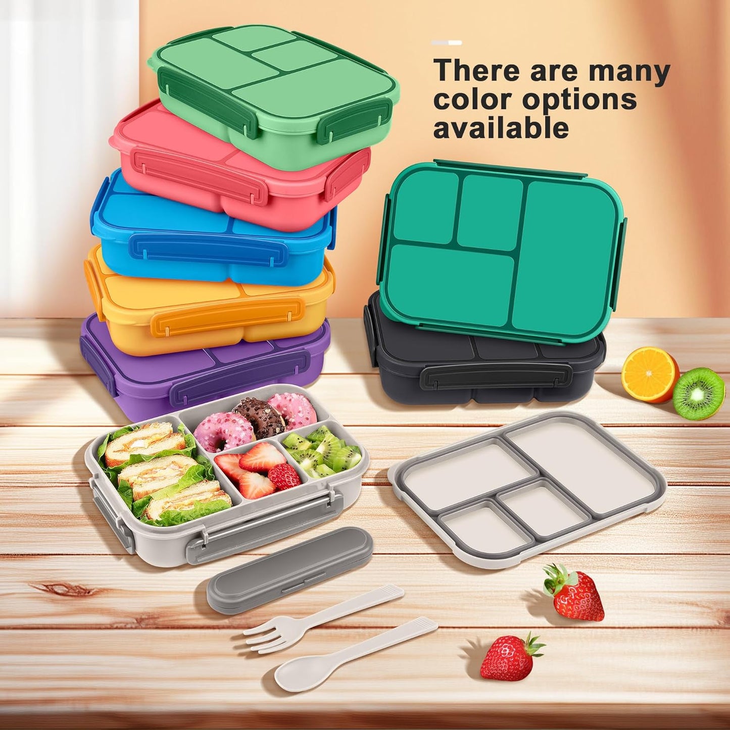 Amathley Lunch Box Kids,Bento Box Adult Lunch Box,Leakproof Lunch Containers for Adults/Kids/Toddler,1200ML-4 Compartments bento Lunch box with Utensil,Microwave & Dishwasher Safe(Dark Gray)