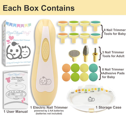 Royal Angels Rechargeable Baby Nail Clippers 20 in 1, Safe Electric Nail Trimmer, Baby Nail Kit, Additional Replacements, Newborn Toddler Toes and Fingernails, Trim and Polish (Rechargeable, Snow)