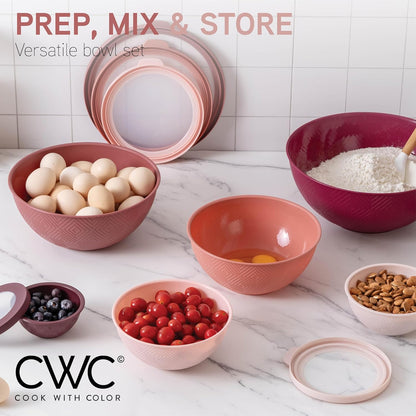 COOK WITH COLOR Mixing Bowls with TPR Lids - 12 Piece Plastic Nesting Bowls Set Includes 6 Prep Bowls and 6 Lids, Microwave Safe Mixing Bowl Set (Mint)