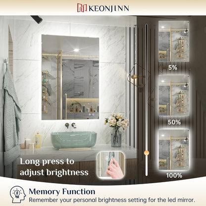 Keonjinn 40 x 32 Inch LED Bathroom Mirror with Acrylic, Backlit Mirror Anti-Fog, Lighted Bathroom Mirror for Wall, CRI90 High Definition Dimmable Large Makeup Mirror(Horizontal/Vertical)