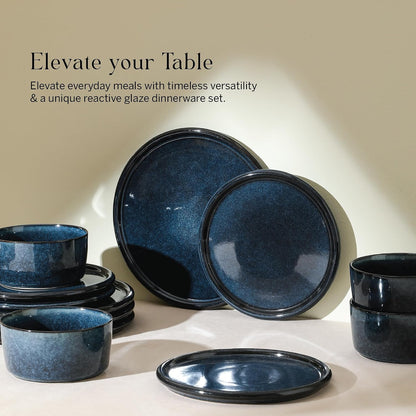 Stone Lain Eden 12-Piece Dinnerware Set Stoneware, Dark Blue