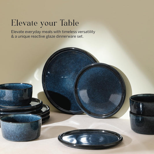 Stone Lain Eden 12-Piece Dinnerware Set Stoneware, Dark Blue