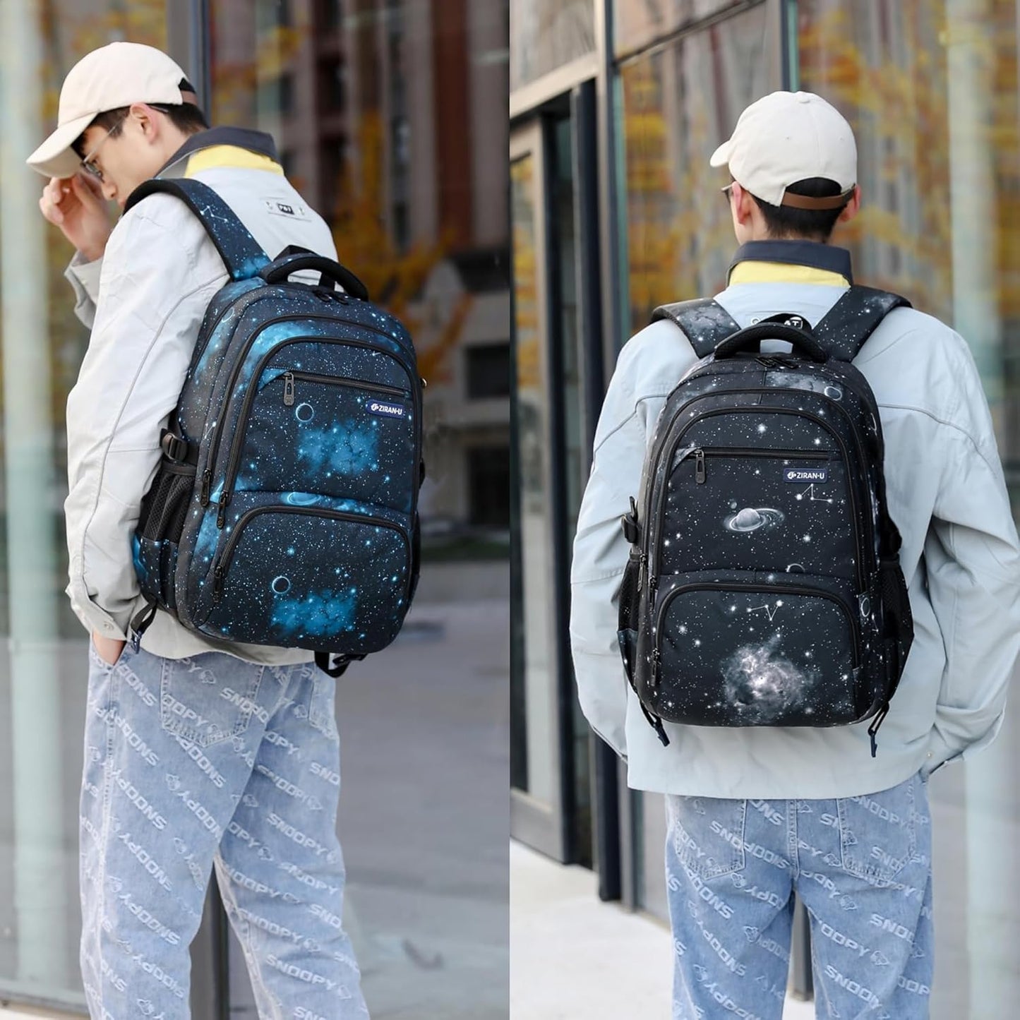 Boys Backpacks Primary Junior High School Bag Kids Bookbag with Lunch Bag 3 in 1 Casual Daypack Set Space Galaxy Durable Knapsack