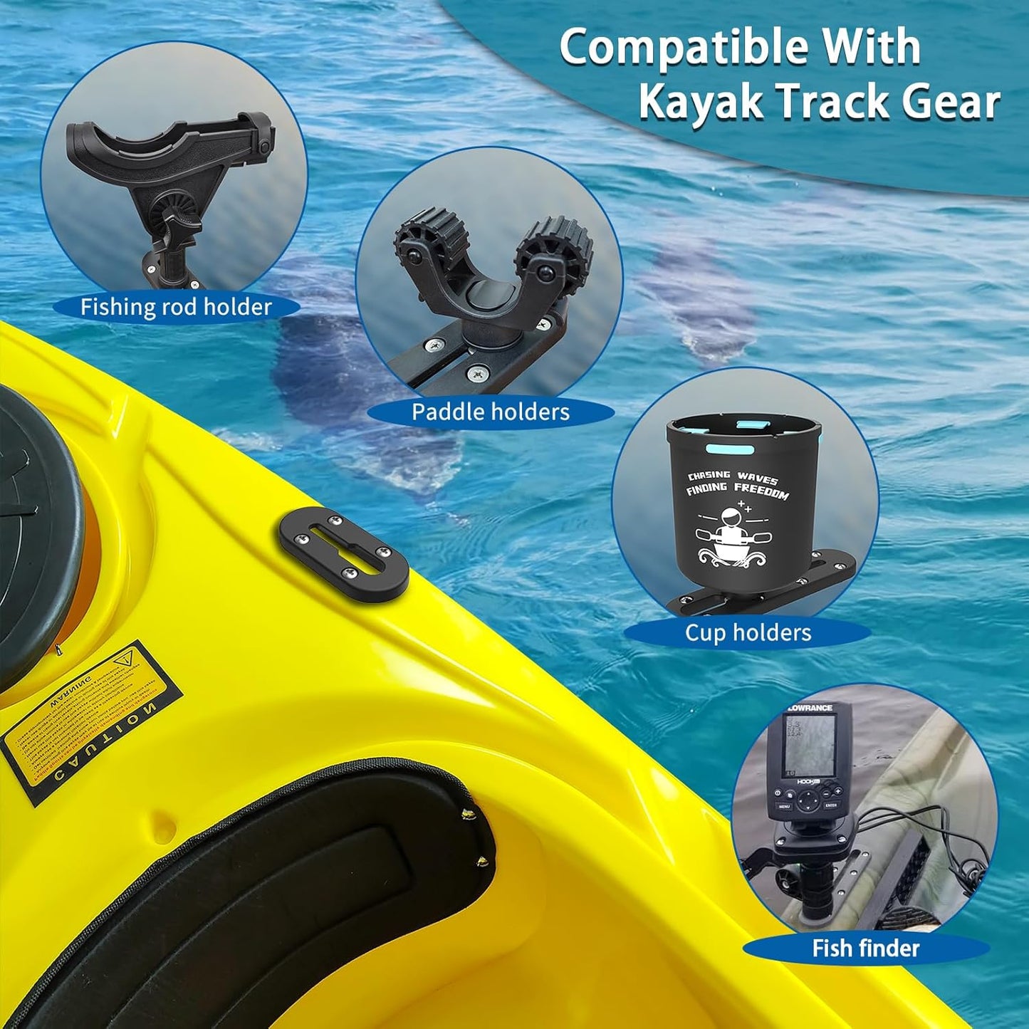 Huntury Kayak Track, Kayak Low Profile Track, Kayak Rail, Kayak Accessories Mount Track, Kayak Gear Track for Fishing Rod Holder, Fish Finder, Cup Holder, Anchor Cleat, Pack of 4, 4"