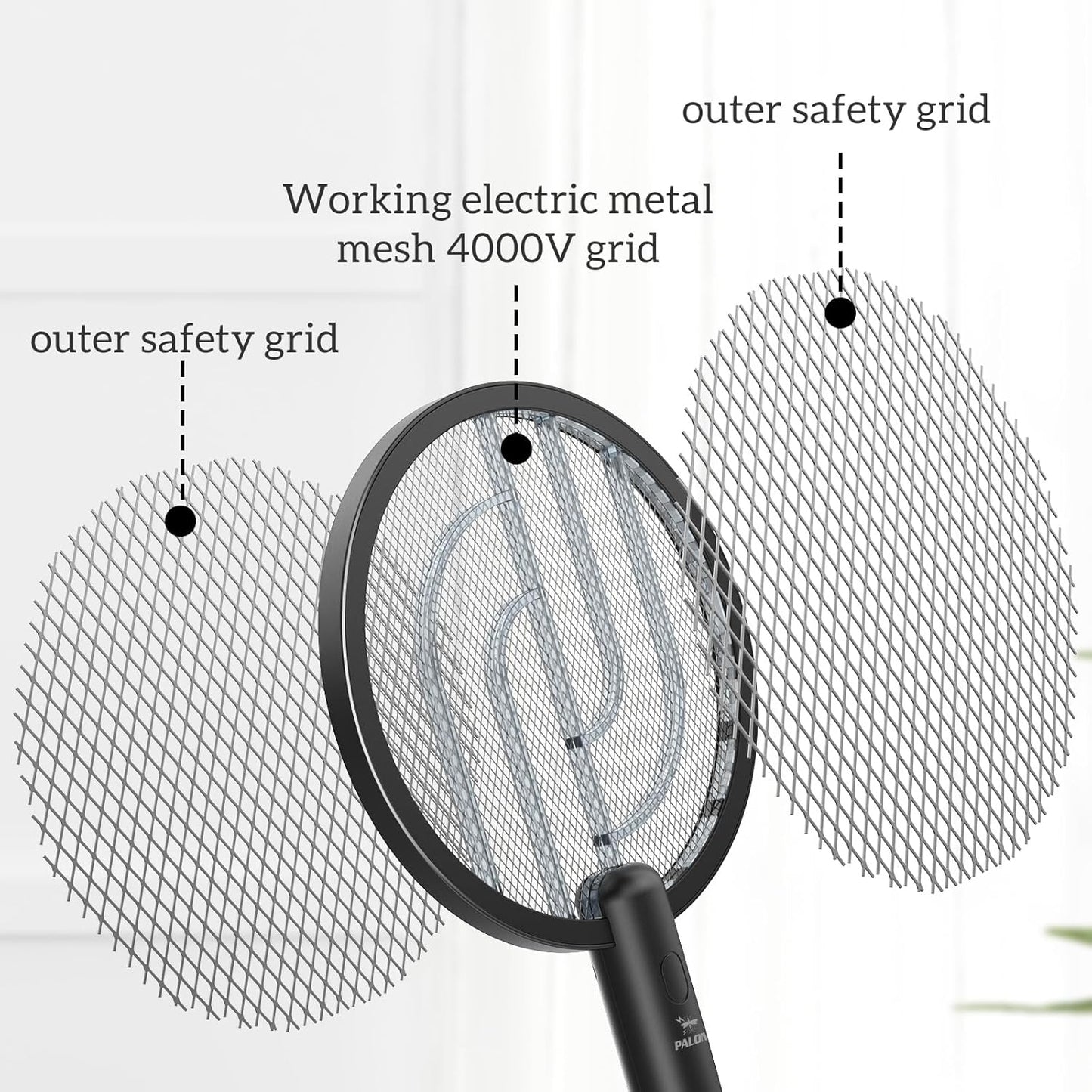PALONE Bug Zapper Racket, 4000V Electric Fly Swatter, 2 in 1 Electric Zapper with USB Rechargeable, Fly Zapper for Kitchen, Home, Garden