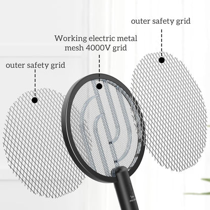 PALONE Bug Zapper Racket, 4000V Electric Fly Swatter, 2 in 1 Electric Zapper with USB Rechargeable, Fly Zapper for Kitchen, Home, Garden