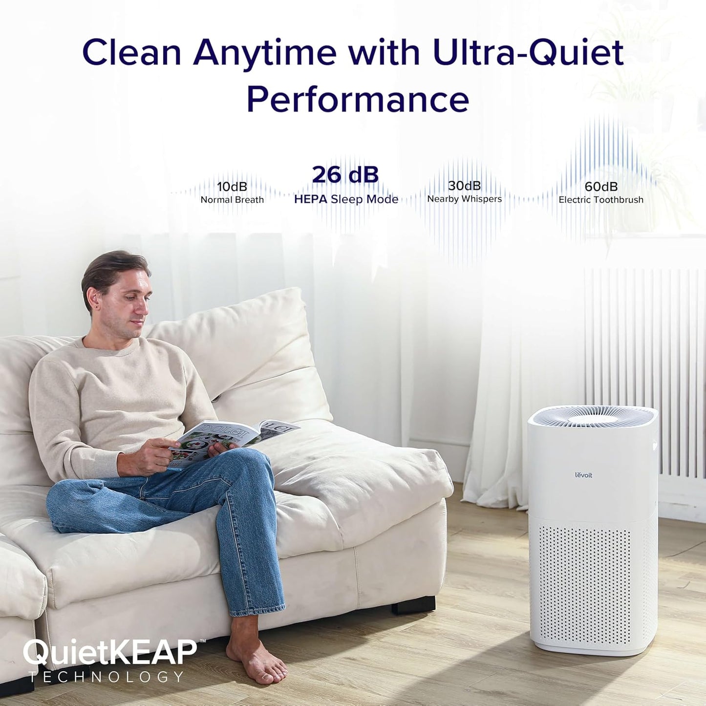LEVOIT Air Purifiers with Washable Filters for Large Room Bedroom Home, Smart WiFi Air Quality Monitor, HEPA Sleep Mode and Auto Mode, Removes Pet Hairs, Allergies, Pollen, Smoke, Dust, Vital100S